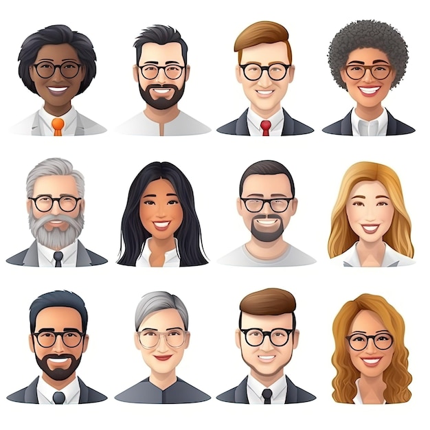 A cartoon character with a set of avatars of people.