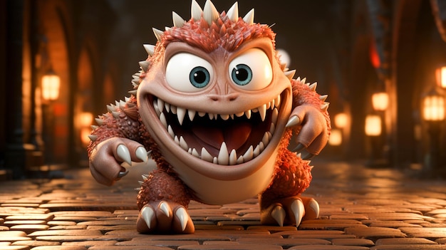 Мультипликационный персонаж с острыми зубами и глазами