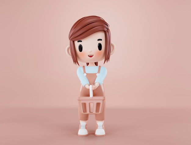 Cartoon character with shopping bags 3d illustration