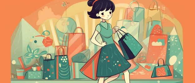 Cartoon character with shopping concept