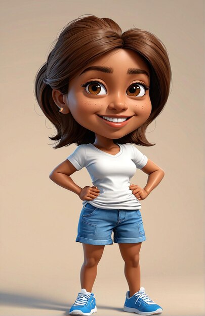 Photo a cartoon character with a short hair and a white shirt