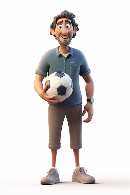 A cartoon character with a soccer ball in his hand 3d