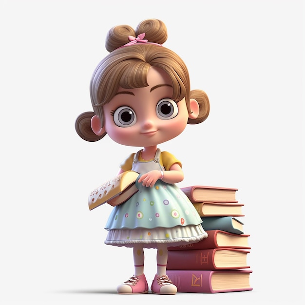 A cartoon character with a stack of books and a book