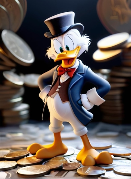 Photo a cartoon character with a suit on and a hat on