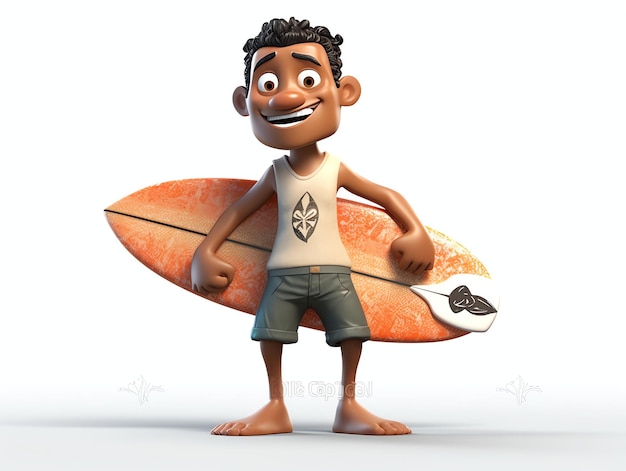 Foto un personaggio dei cartoni animati con una tavola da surf e una tavola da surf.