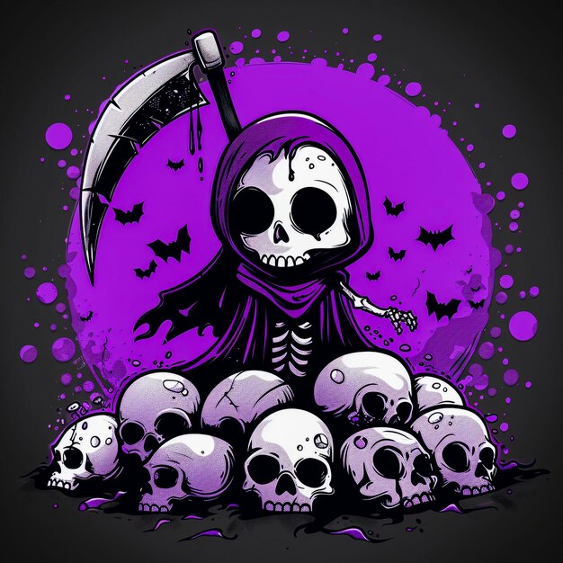 Photo a cartoon character with a sword and skulls on it