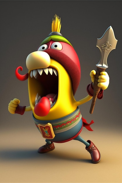 A cartoon character with a sword that says'the word king'on it