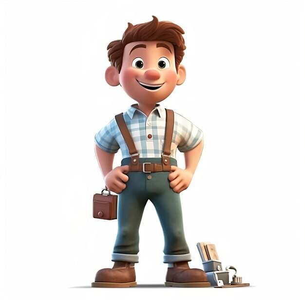 A cartoon character with a tool belt and a small piece of paper