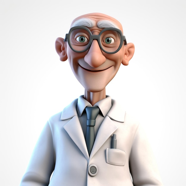 A cartoon character with a white coat and glasses.