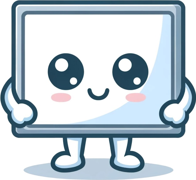 a cartoon character with a white square that says a face