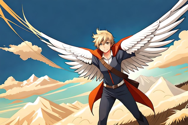 A cartoon character with wings that say's the word angel '