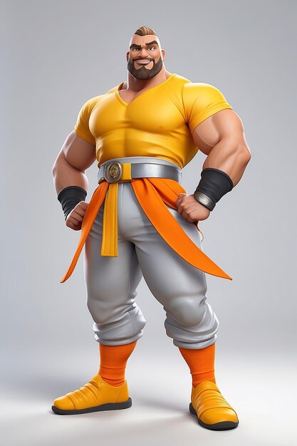 Cartoon Character with Yellow Belt Orange Pants and Silver Belt
