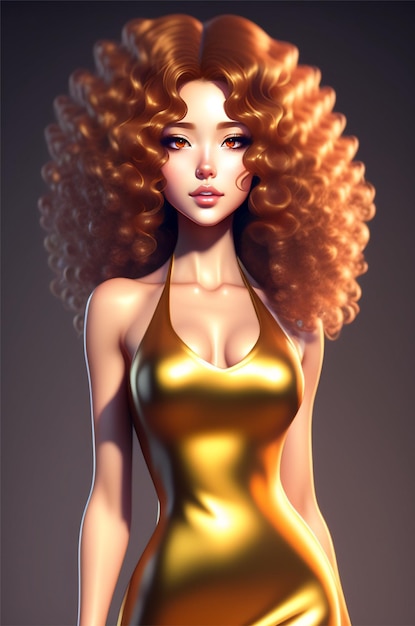 A cartoon character with a yellow dress and red hair