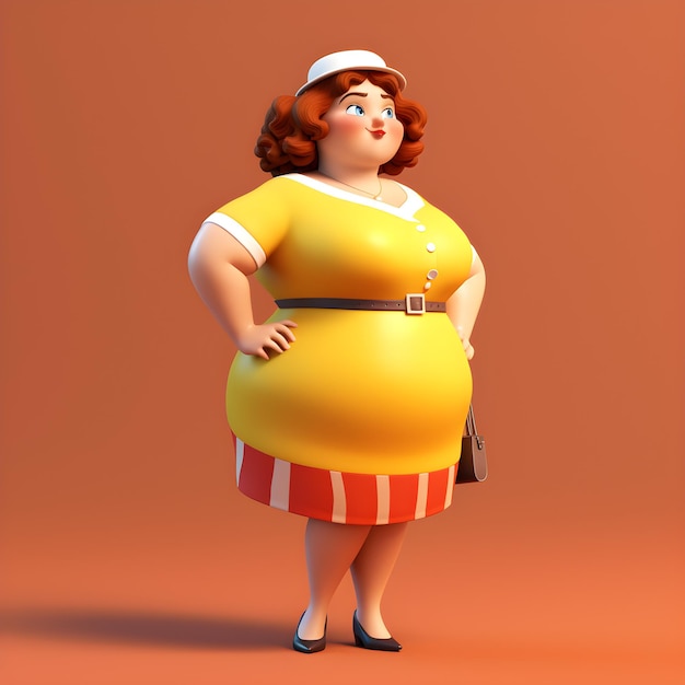 A cartoon character with a yellow dress