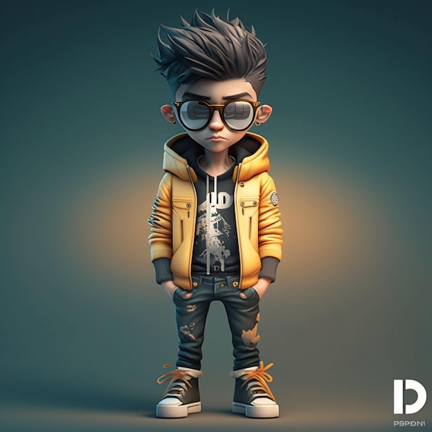 A cartoon character with a yellow jacket and sunglasses.