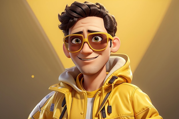 A cartoon character with a yellow jacket and sunglasses