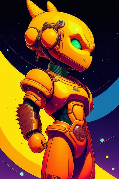 A cartoon character with a yellow robot in the background.