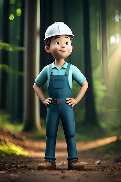 Cartoon character of a worker in the forest