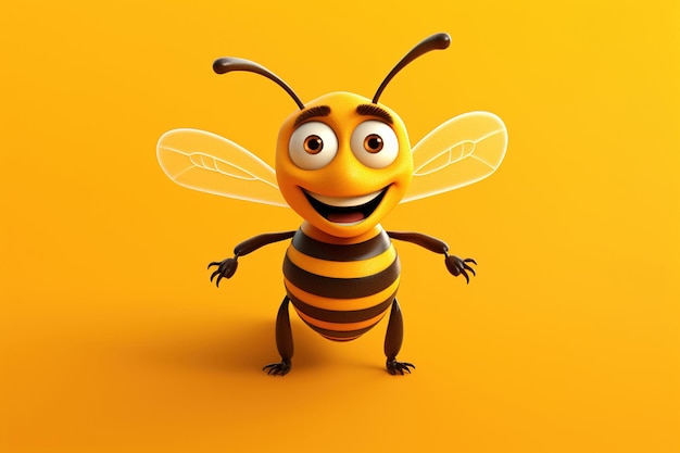 Cartoon character yellow bee 3d illustration for children generative ai