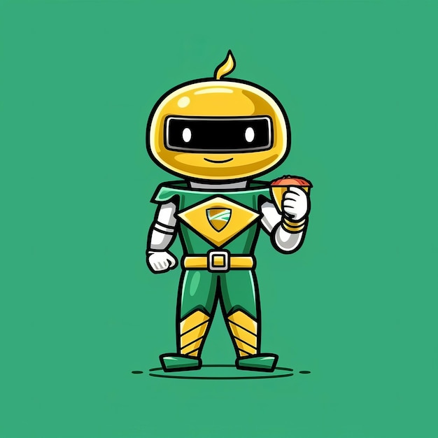 A cartoon character of a yellow and green ninja warrior