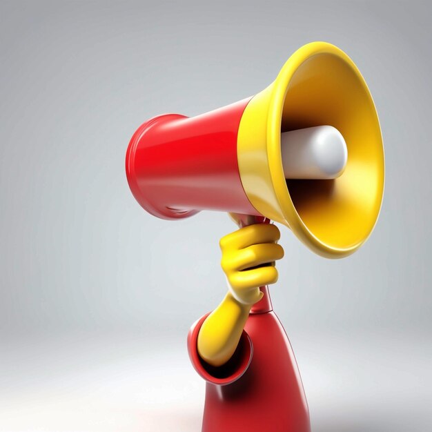 Cartoon character yellow hand with red megaphone isolated