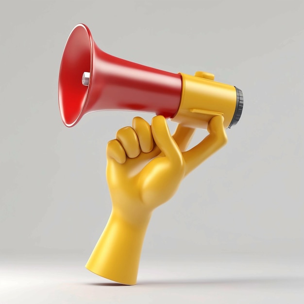 Cartoon character yellow hand with red megaphone isolated