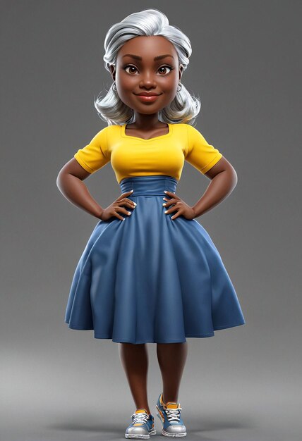 Photo a cartoon character in a yellow shirt and blue skirt