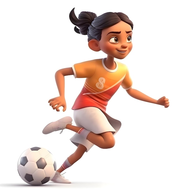 Cartoon character of a young girl playing football with a soccer ball