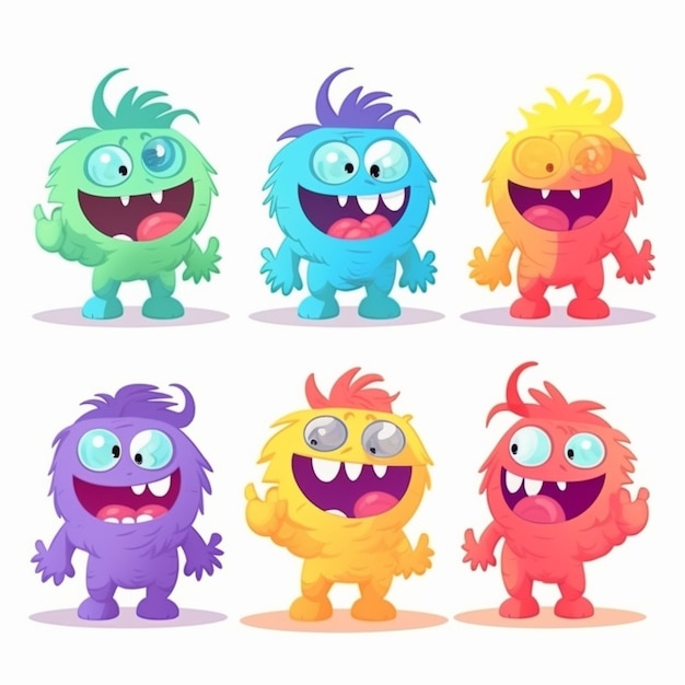 Cartoon characters of a monsters with different colors