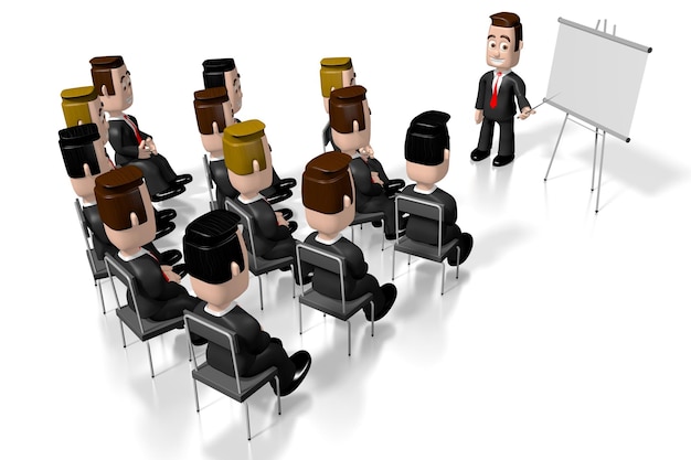 Cartoon characters office meeting training concept 3D illustration