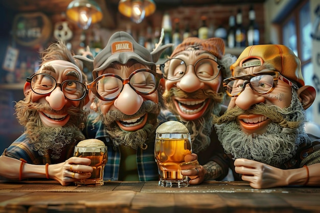 Photo cartoon characters sitting at a bar