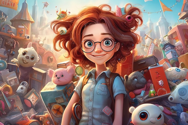 Cartoon Cheerful and optimistic girl with a knack for turning everyday tasks into joyful and whimsical experiences anime manga illustration generative ai