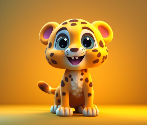 Photo a cartoon cheetah sitting on a yellow surface