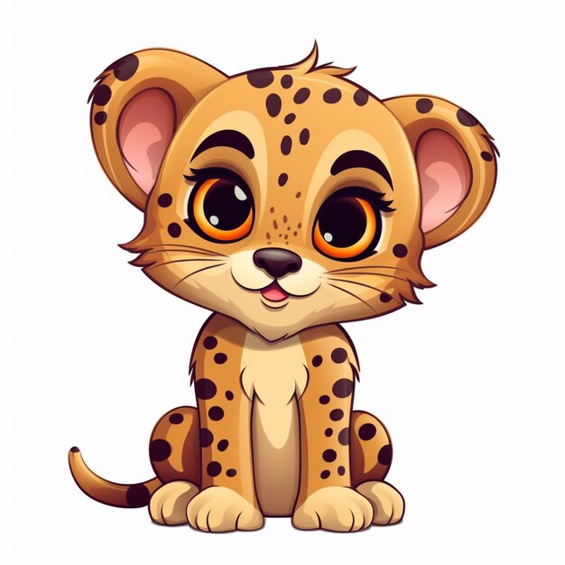 Foto cartoon cheetah zit op de grond met grote ogen generatieve ai