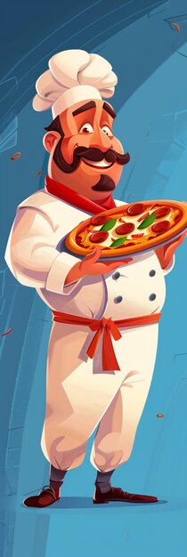 Photo cartoon chef holding pizza mustache splash half man bear pig electronic ads streaming exquisite fat