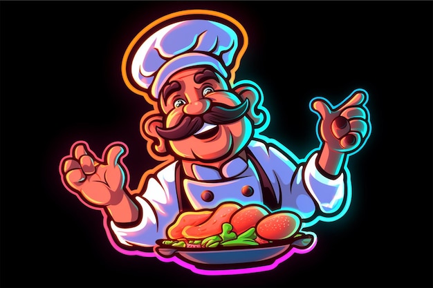 cartoon chef light neon