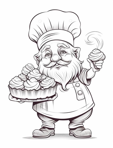 Photo cartoon chef with cupcakes and a spatula in his hand generative ai