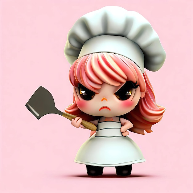 A cartoon of a chef with a spatula in her hand.