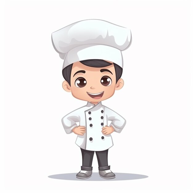 cartoon chef with a white hat and black pants generative ai