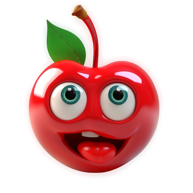 Photo cartoon cherries character with face and eyes isolated on white background fruit series generative ai content
