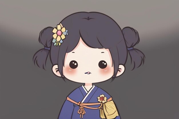 Photo cartoon chibi girl wearing ancient chinese hanfu with small flower decorations in her hair