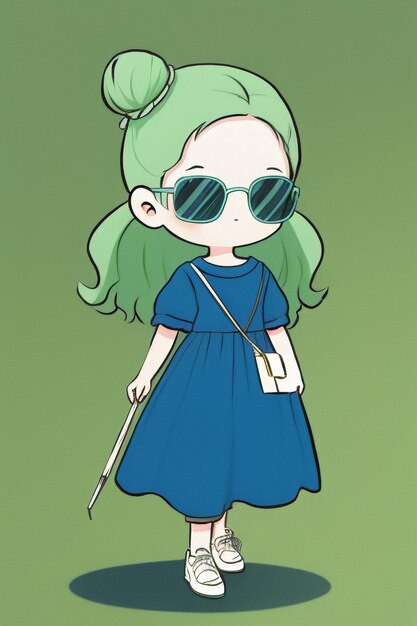 Cartoon chibi girl wearing sunglasses very handsome cool cute kawaii anime style