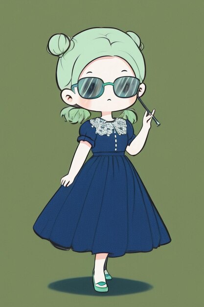 Cartoon chibi girl wearing sunglasses very handsome cool cute kawaii anime style