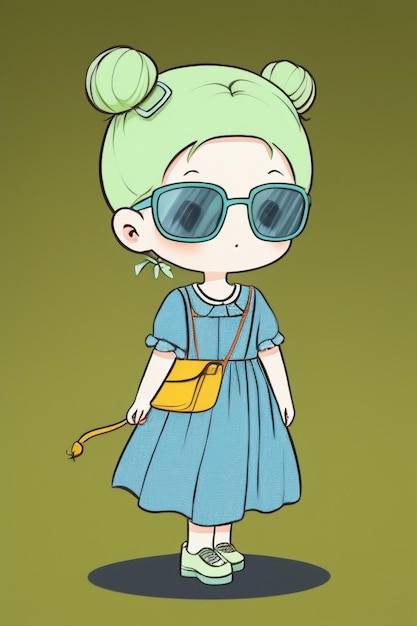 Photo cartoon chibi girl wearing sunglasses very handsome cool cute kawaii anime style