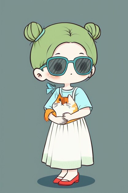 Cartoon chibi girl wearing sunglasses very handsome cool cute kawaii anime style