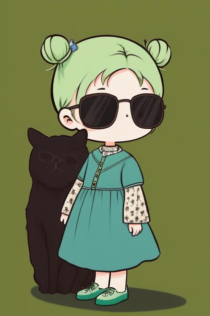 Cartoon chibi girl wearing sunglasses very handsome cool cute kawaii anime style