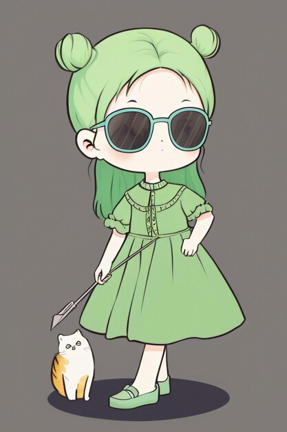 Cartoon chibi girl wearing sunglasses very handsome cool cute kawaii anime style