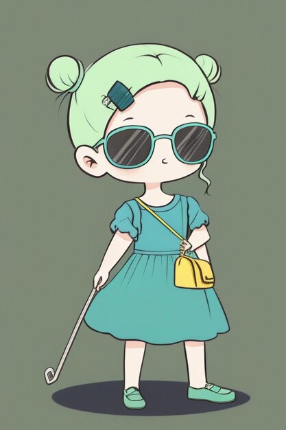 写真 太陽眼鏡をかぶったカートゥーンチビの女の子とてもハンサムでかっこいいカワイアニメスタイル