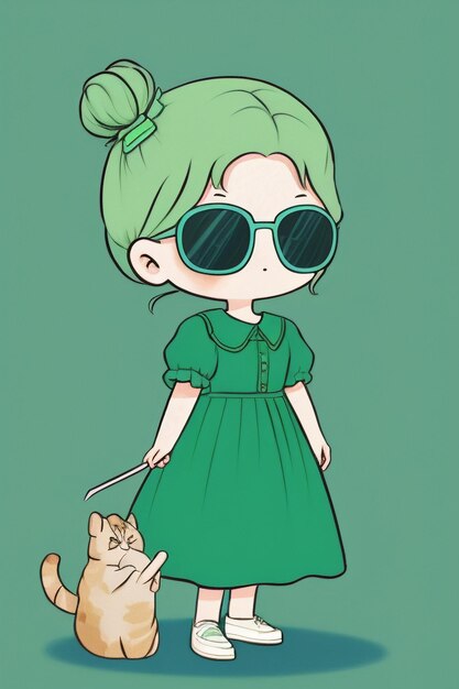 Foto cartoon chibi ragazza che indossa occhiali da sole molto bello cool carino stile anime kawaii