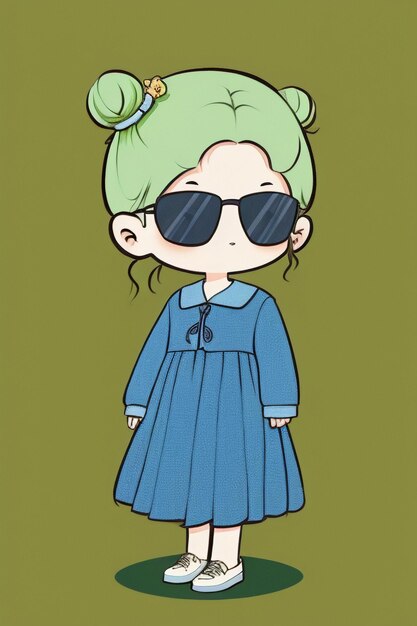 Cartoon chibi girl wearing sunglasses very handsome cool cute kawaii anime style